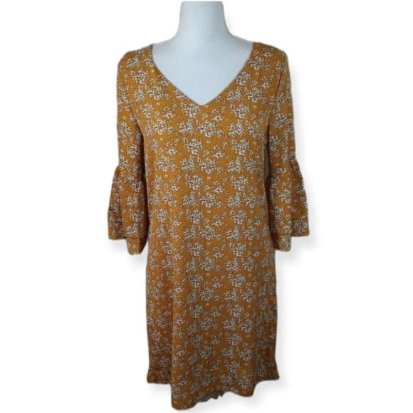 BELONGSCI MUSTARD FLORAL DRESS SZ.S EUC - Picture 1 of 7